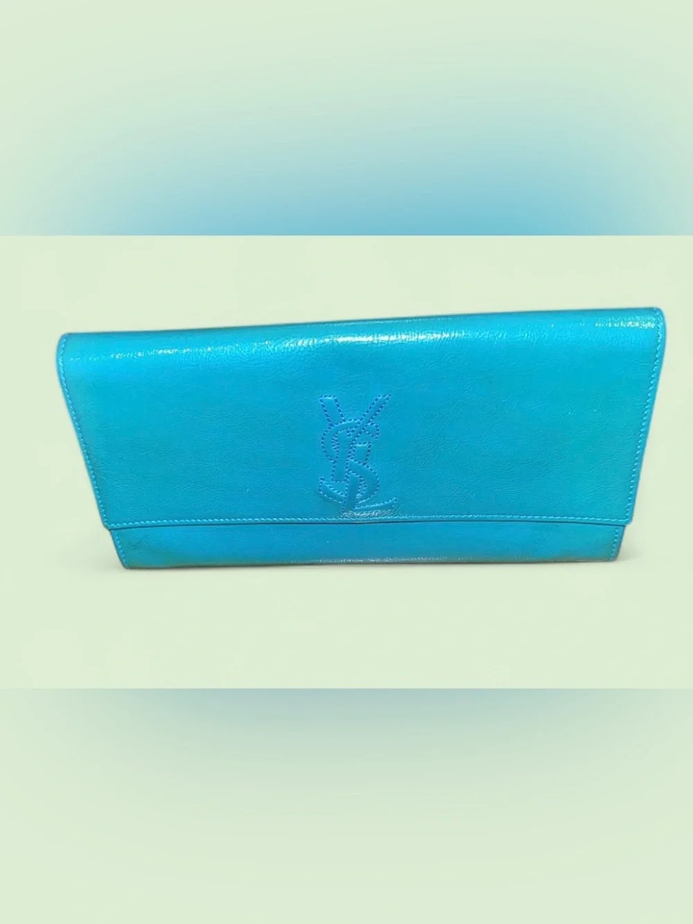 Yves Saint Laurent Turquoise Patent Leather Belle de Jour Flap Clutch - Picture 1 of 3